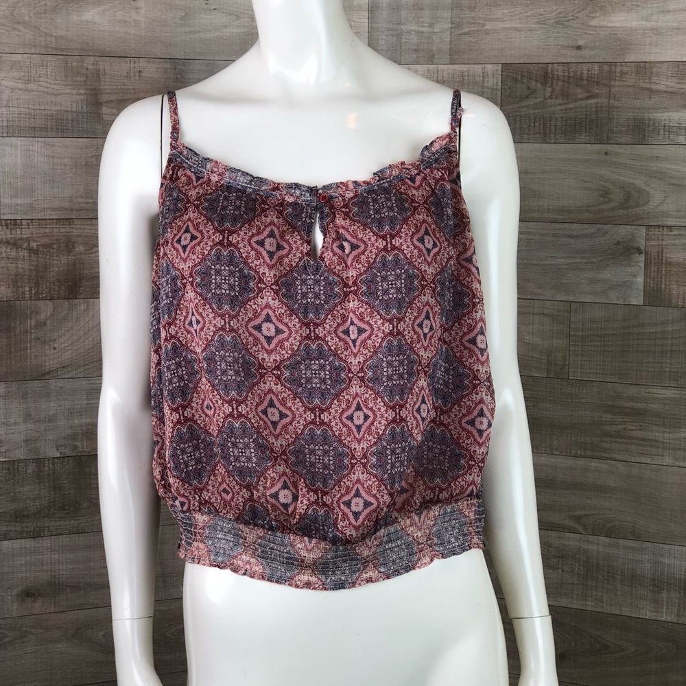 American Eagle Flowy Tank Top Maroon & Blue Large